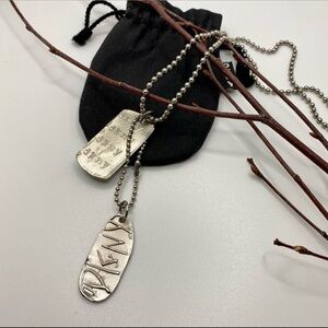DONNA Karan DKNY Rare Vintage 1990's Silver Tone Logo Dog Tag Necklace With Bag